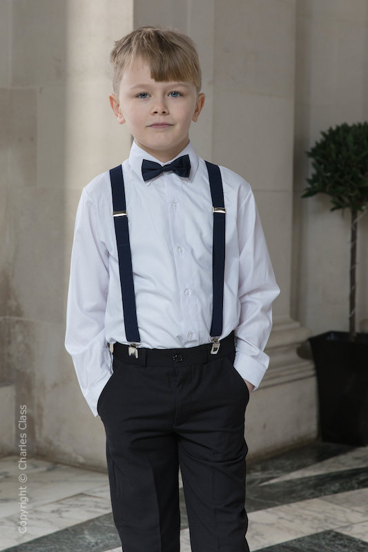 Boys Black Trouser Suit  Navy Braces  Wedding Suit  Charles Class