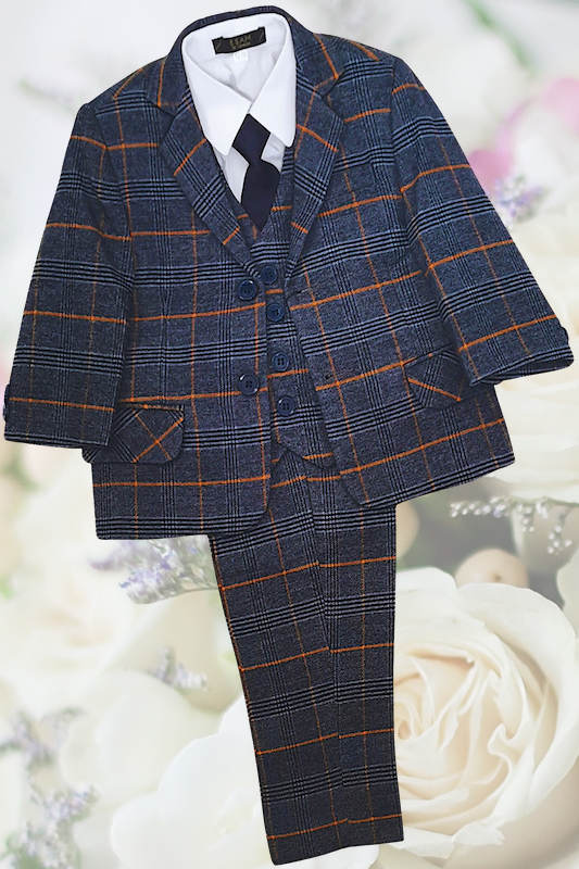 Boys Blue Tartan Check Soft Tweed Jacket Suit - Cameron