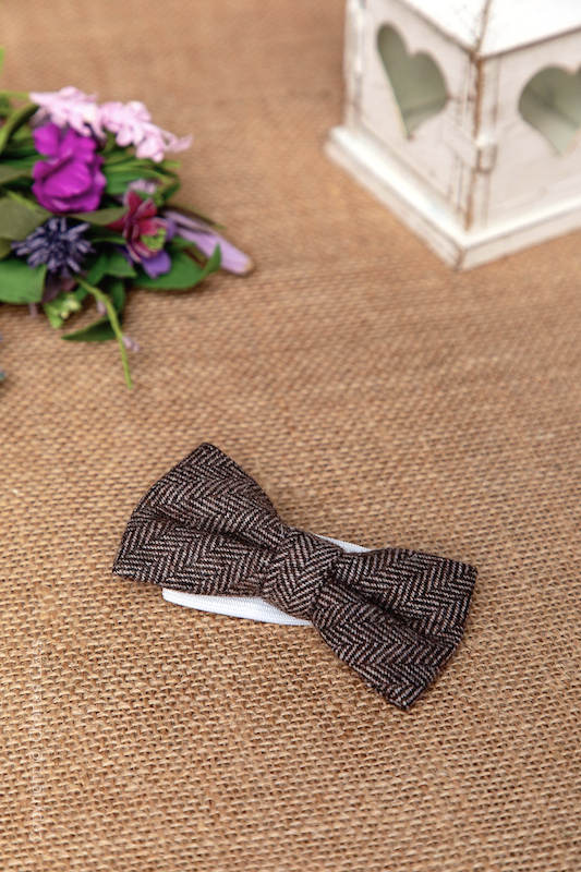 Boys Brown Herringbone Adjustable 100% Wool Dickie Bow