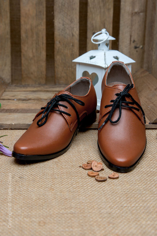Boys Brown Matt Leather Pointed Shoes Boys Smart Wedding Shoes - Main Image