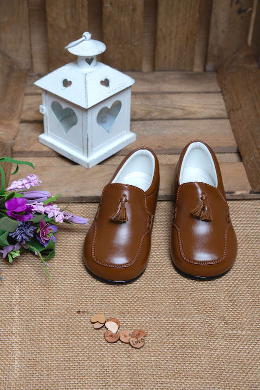 Boys Brown Matt Tassel Leather Loafers