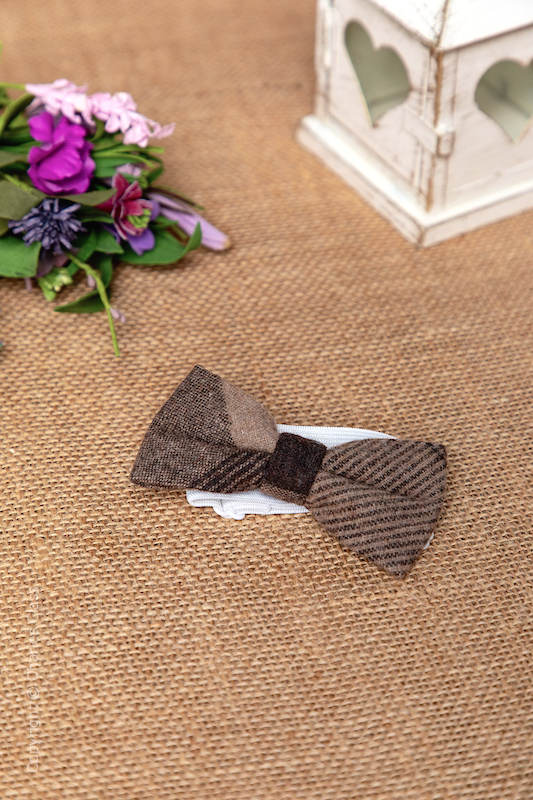 Boys Brown Patchwork Adjustable 100% Wool Dickie Bow