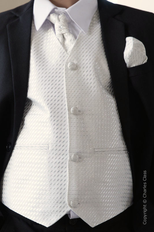 Boys Cream 3 Piece Diamond Waistcoat Set