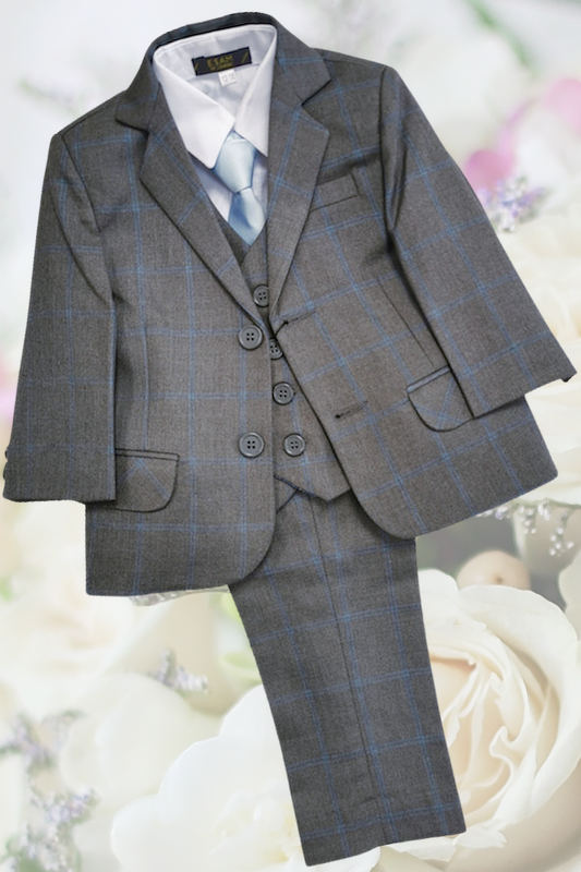 Boys Mid Grey Check Jacket Suit - Jude