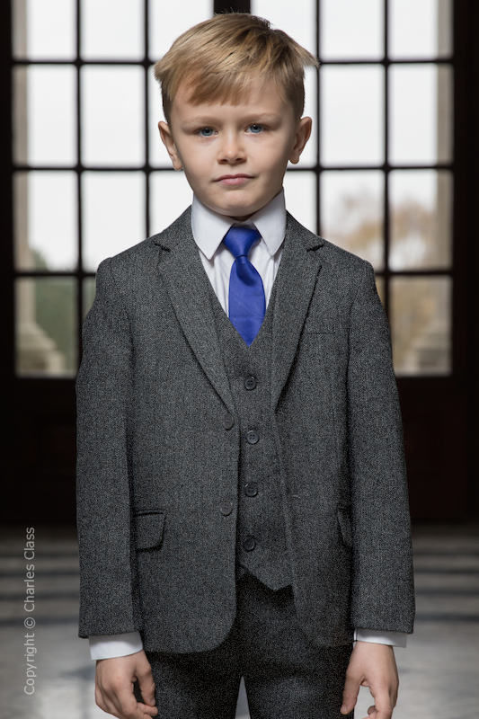 Boys Grey Herringbone Tweed Jacket