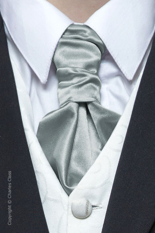 Boys Grey Ruche Satin Wedding Cravat