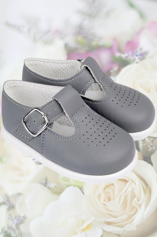 Boys Grey Matt T Bar Shoes by Baypods