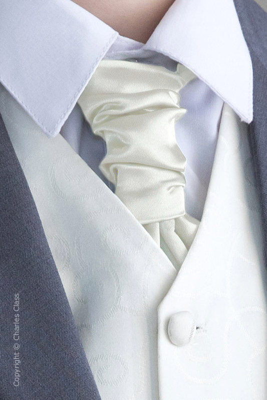 Boys Ivory Ruche Satin Wedding Cravat