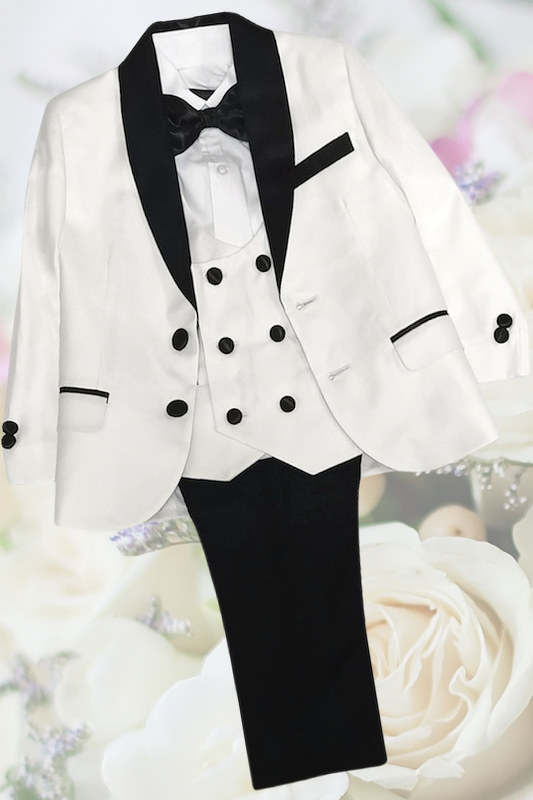 Boys Ivory & Black Double Breasted Tuxedo Suit - Henry