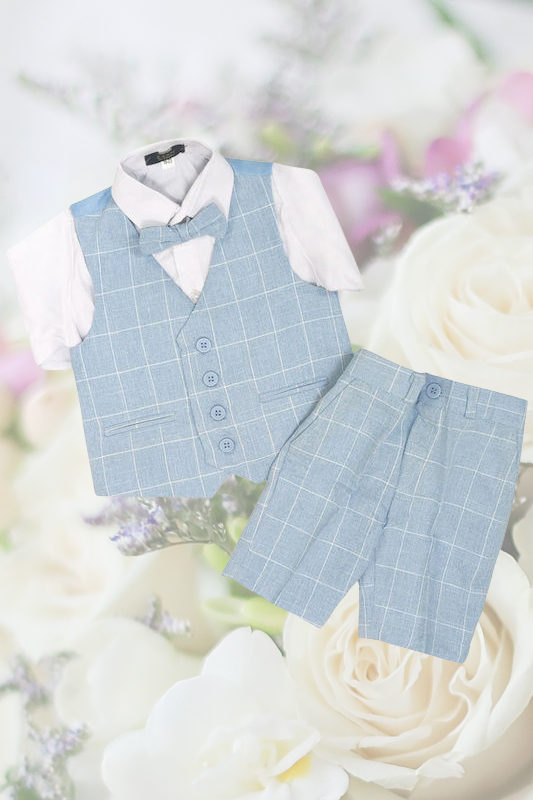 Boys Light Blue Check Shorts Suit - Jake