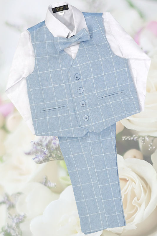 Boys Light Blue Check Trouser Suit - Rory