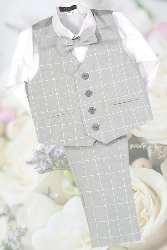 Boys Light Grey Check Trouser Suit - Rory