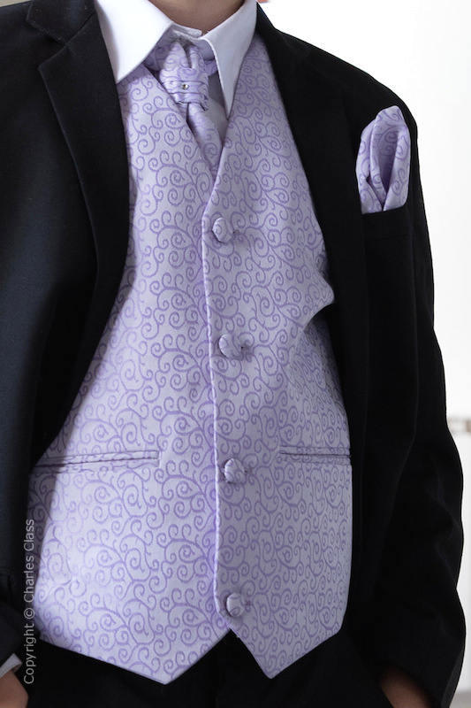 Boys Lilac 3 Piece Scroll Waistcoat Set