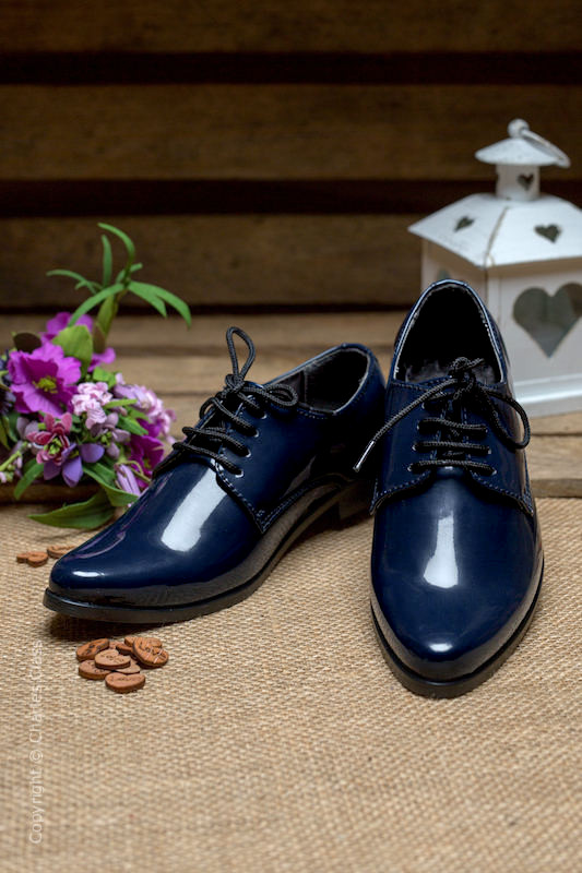 Patent Leather Shoes Blue Leather Oxfords Modello Toeme Navy Blue
