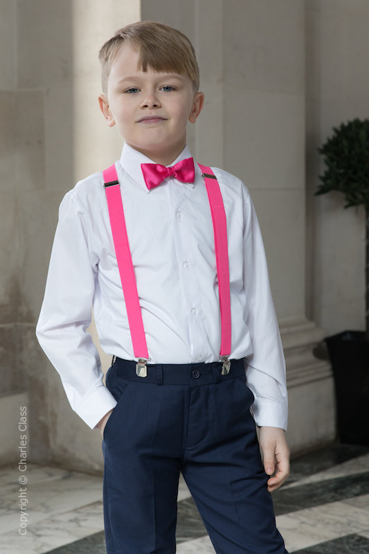 Boys Navy Trouser Suit with Hot Pink 