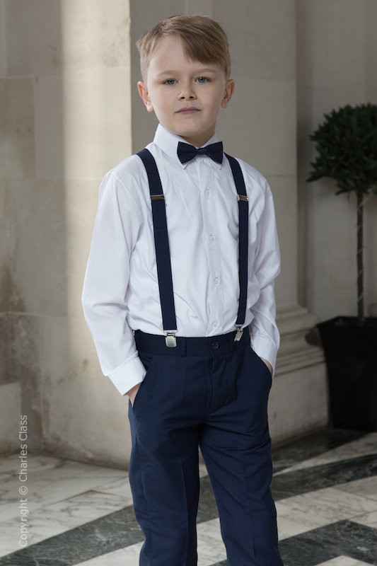 Boys Navy Trouser Suit with Navy Braces - Gregory