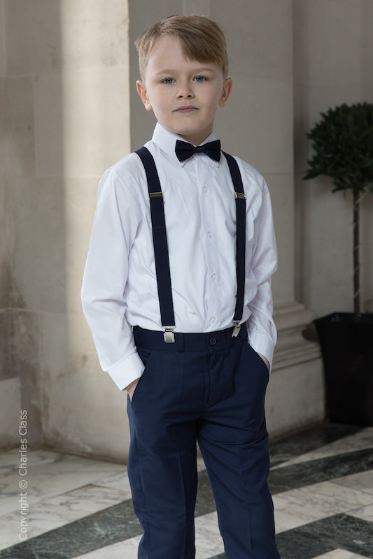 Boys Navy Trouser Suit \u0026 Navy Braces 
