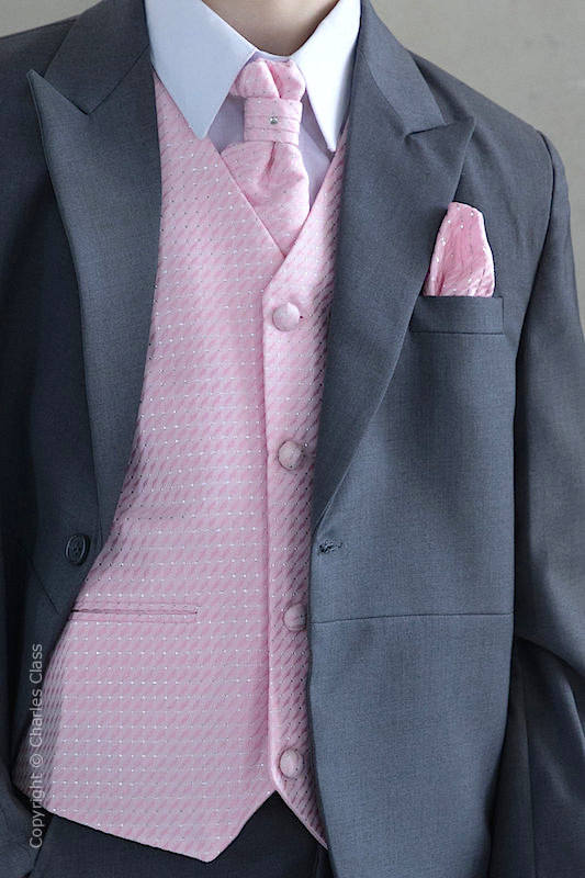 Boys Pink 3 Piece Diamond Waistcoat Set