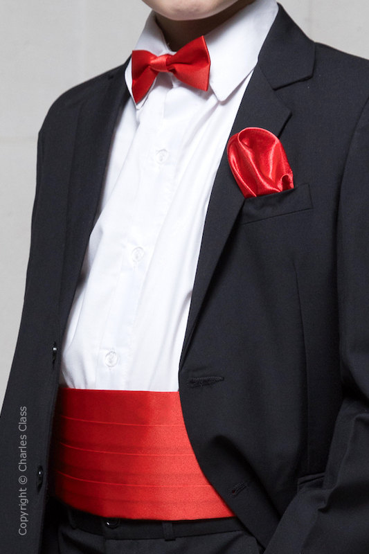 Older Boys Red Adjustable Cummerbund with Bow & Hankie