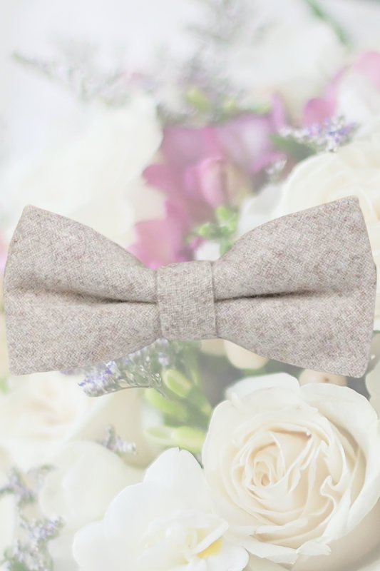 Boys Stone Beige Linen Wool Adjustable Dickie Bow