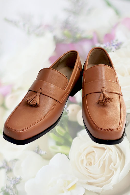 Boys Tan Matt Tassel Leather Loafers