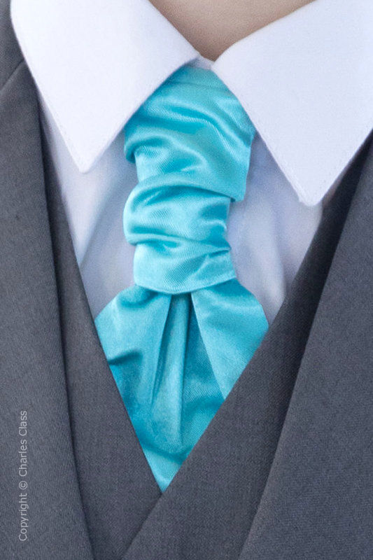 Boys Turquoise Ruche Satin Wedding Cravat