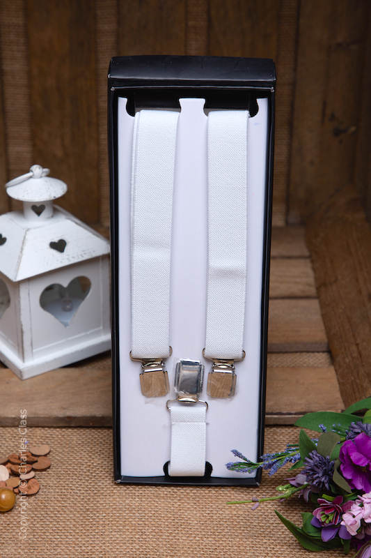 Boys White Formal Adjustable Braces in Gift Box