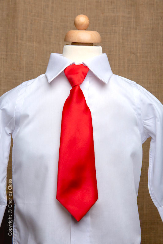 shirt and red tie
