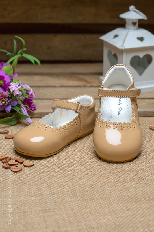 Girls Beige Brogue Leather Shoes Flower Girl Shoes Charles Class
