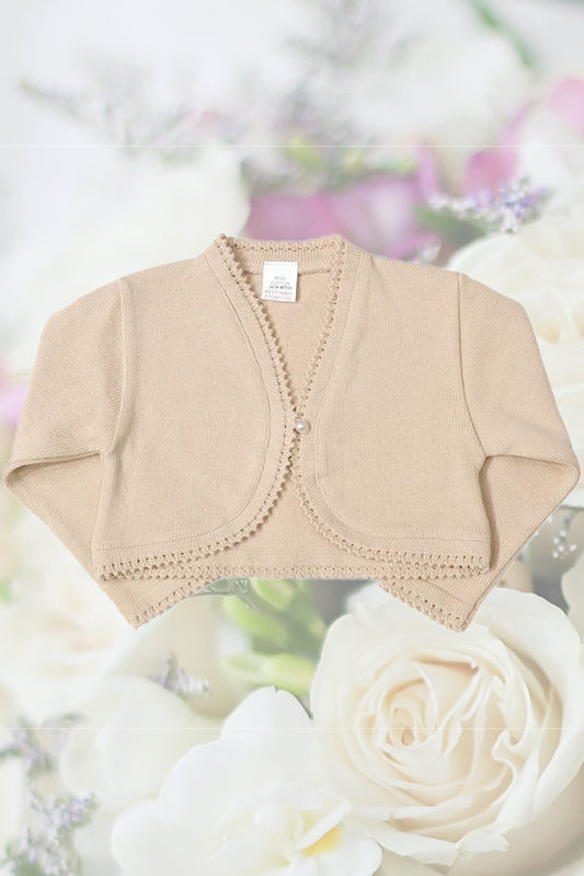 Girls Beige Cotton Long Sleeve Bolero