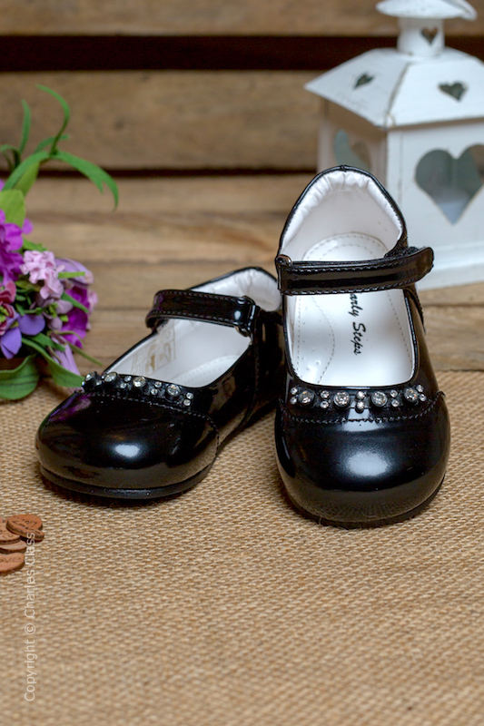 Girls Black Diamond Leather Shoes Flower Girl Shoes Charles Class - Main Image