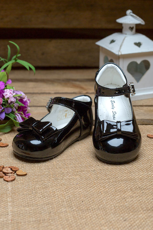 Girls Black Double Bow Leather Shoes Flower Girl Shoes Charles