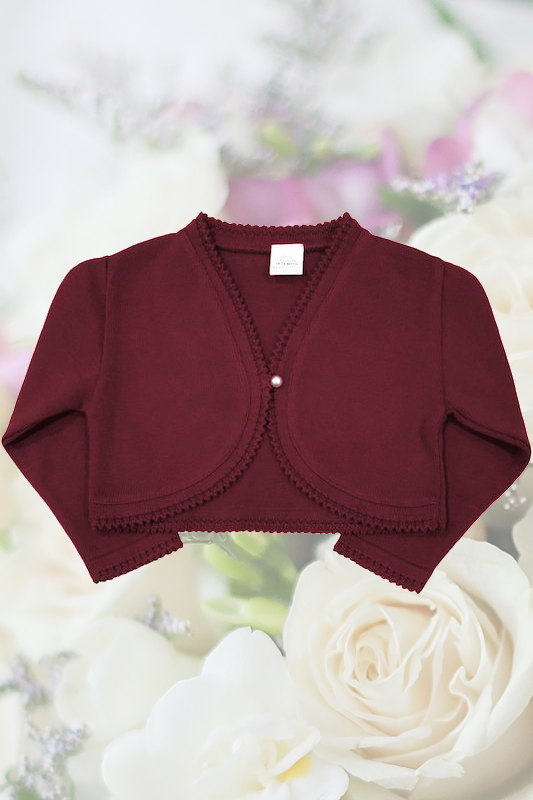 Girls Burgundy Cotton Long Sleeve Bolero