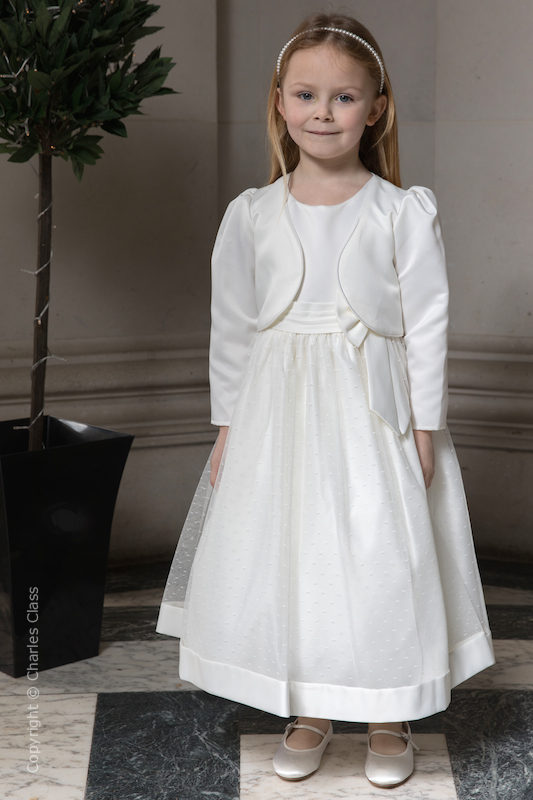 Girls Ivory Bow Flower Girl Dress \u0026 