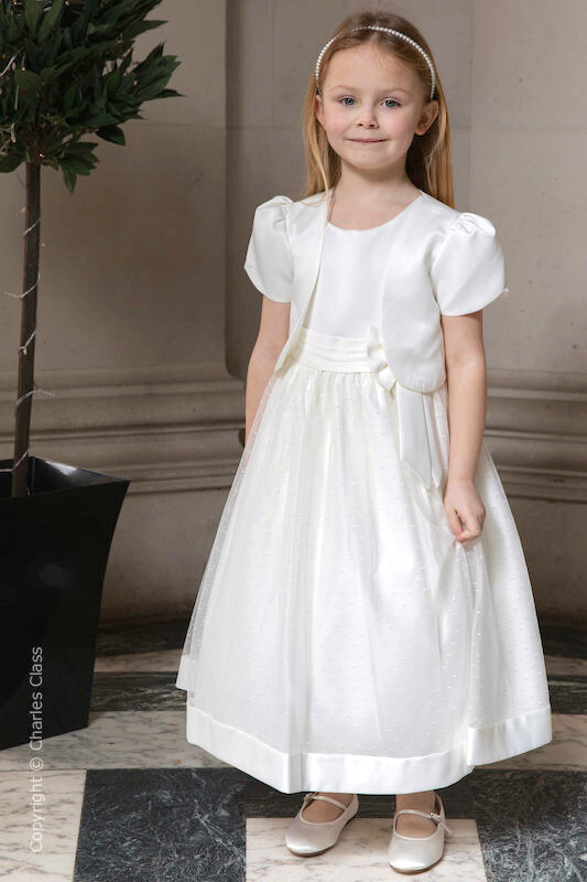 Girls Ivory Bow Flower Girl Dress & Short Bolero - Sophia