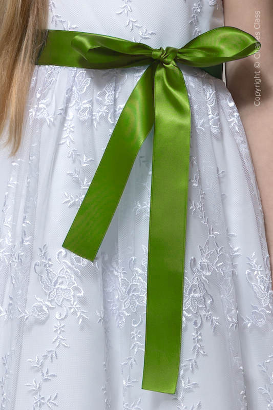 Moss Green Flower Girl Sash Girls Satin Dress Sash Charles Class