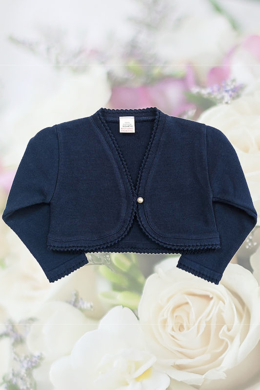 Girls Navy Cotton Long Sleeve Bolero