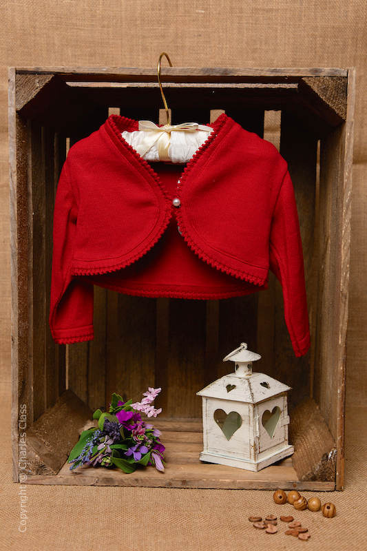 Girls Red Cotton Long Sleeve Bolero