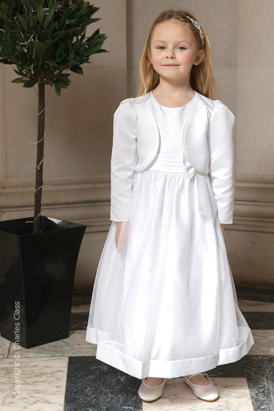 Girls White Bow Flower Girl Dress & Bolero - Sophia