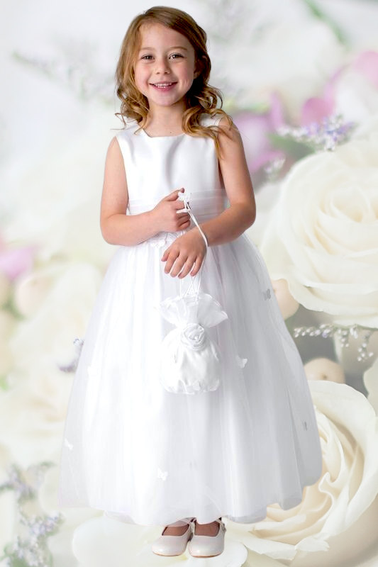 Girls White Butterfly Organza Dress & Bag - Amelia