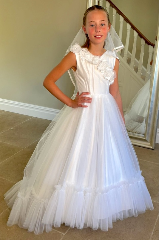 SALE COMMUNION DRESS Isabella Girls White Communion Dress:- IS24698 Age 9
