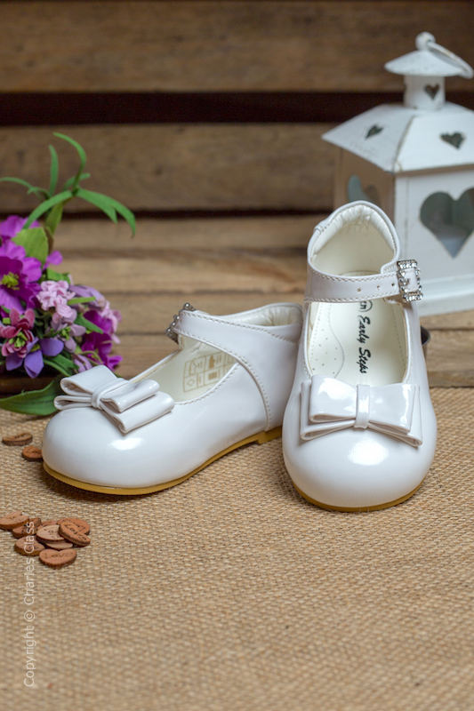 Girls White Double Bow Leather Shoes Flower Girl Shoes Charles