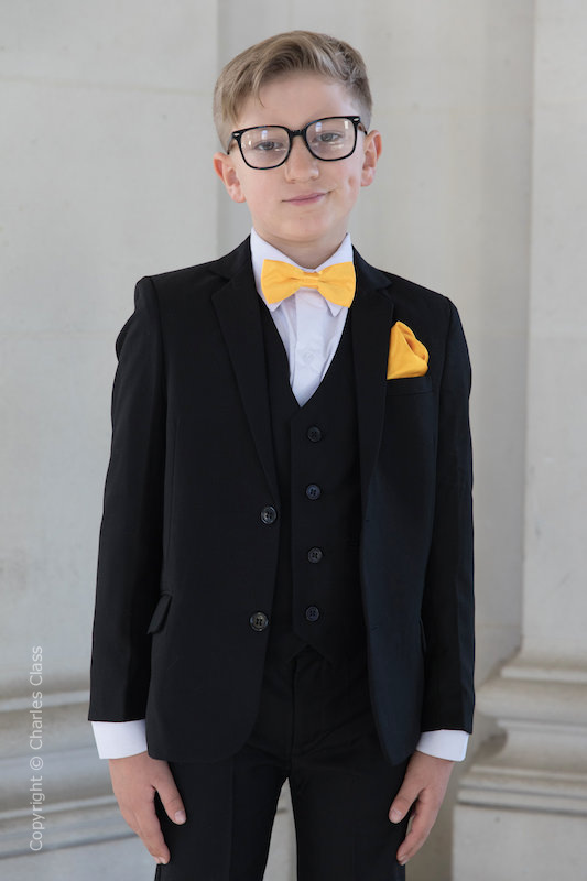 Boys Black Slim Suit Marigold Bow Tie Suit Boys Wedding Suit