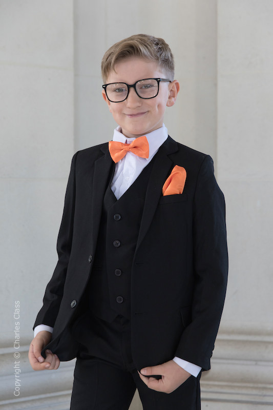 Boys Black Slim Suit Boys Orange Bow Tie Suit Boys Wedding Suit