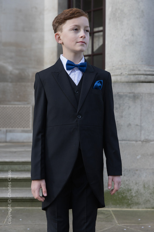 Boys Black Tail Coat Suit with Navy Dickie Bow Set - Ralph