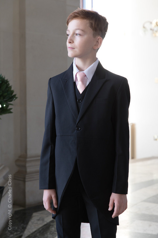 Boys Black Tail Coat Suit with Pale Pink Tie - Ralph