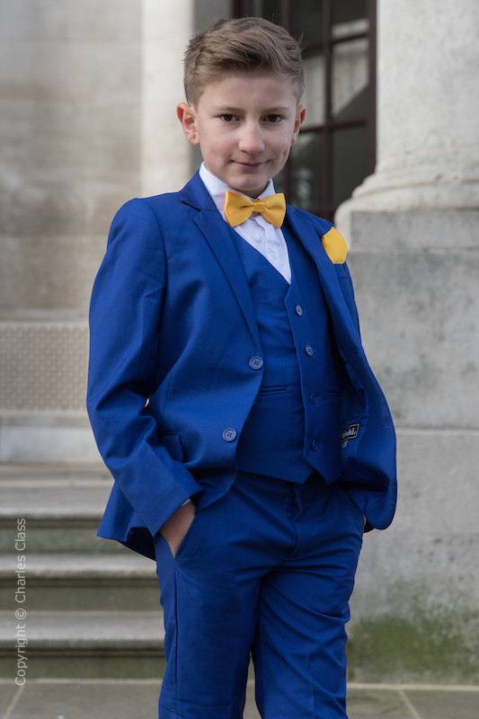 Boys Electric Blue Suit with Marigold Bow & Hankie - Barclay