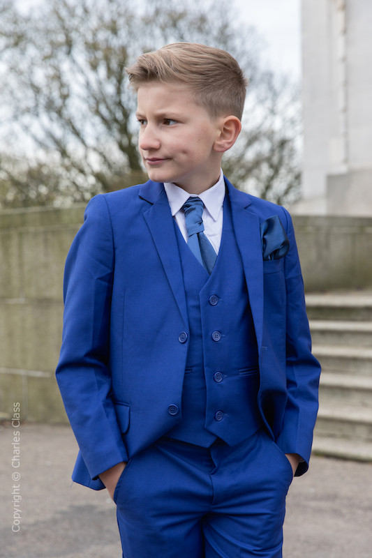 Boys Electric Blue Suit with Navy Cravat Set - Barclay