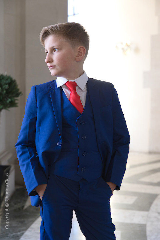 Boys Electric Blue Suit with Red Tie - Barclay
