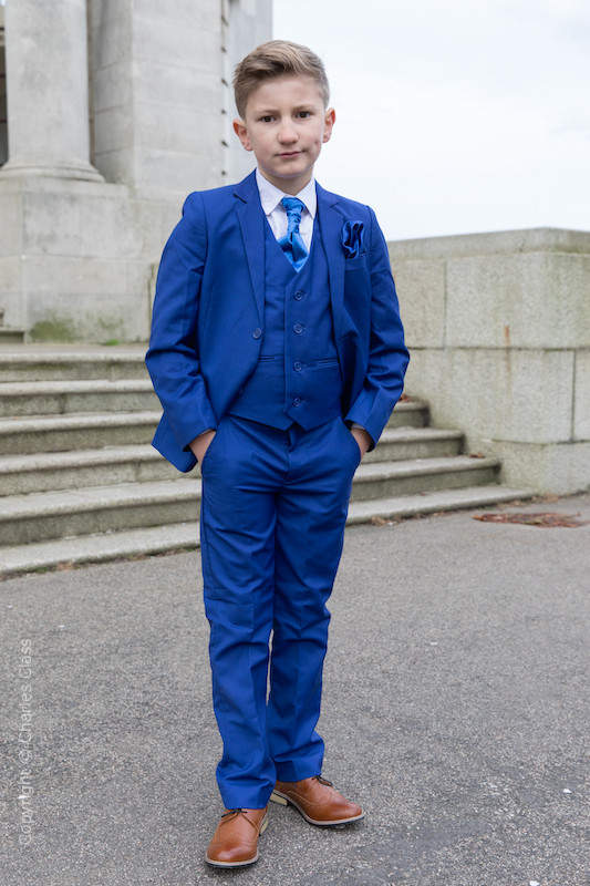 Boys Electric Blue Suit with Royal Blue Cravat Set - Barclay